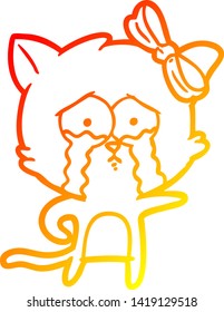 dibujo de línea de degradado cálido de un gato de dibujos animados