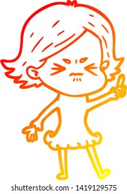 warm gradient line drawing of a cartoon angry girl