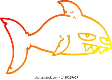 warm gradient line drawing of a cartoon deadly shark