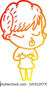 warm gradient line drawing of a cartoon woman with eyes shut