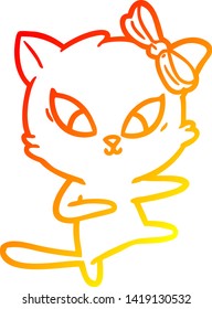 warm gradient line drawing of a cartoon cat