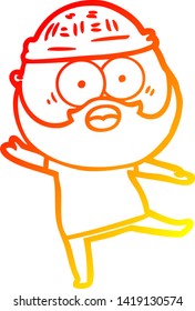 dibujo de línea de gradiente cálido de un hombre barbudo de dibujos animados