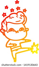 warm gradient line drawing of a cartoon excited man