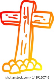 dibujo de línea de degradado cálido de una cruz de madera de dibujos animados