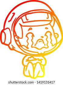 warm gradient line drawing of a cartoon crying astronaut