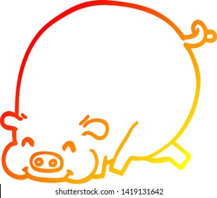 warm gradient line drawing of a cartoon fat pig