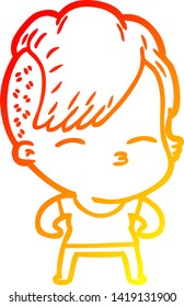 warm gradient line drawing of a cartoon girl muscle posing