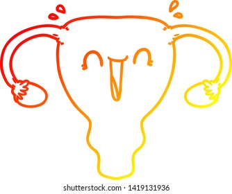 dibujo de línea de degradado cálido de un útero feliz de dibujos animados 