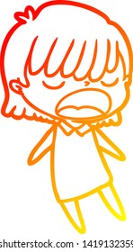 warm gradient line drawing of a cartoon woman talking loudly