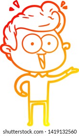 dibujo de línea de degradado cálido de un hombre de dibujos animados