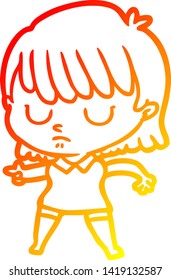 warm gradient line drawing of a cartoon woman