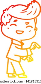warm gradient line drawing of a cartoon man laughing and pointing