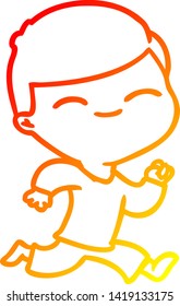 warm gradient line drawing of a cartoon smiling boy running
