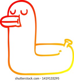 dibujo de línea de gradiente cálido de un pato de anillo amarillo de dibujos animados