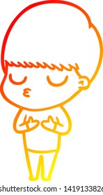 warm gradient line drawing of a cartoon calm boy