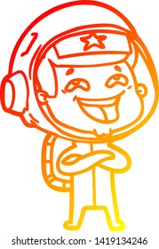 warm gradient line drawing of a cartoon laughing astronaut