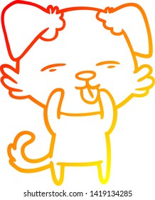warm gradient line drawing of a cartoon dog sticking out tongue