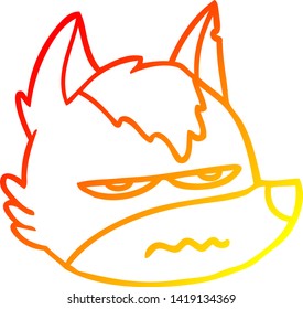 warm gradient line drawing of a cartoon annoyed wolf face