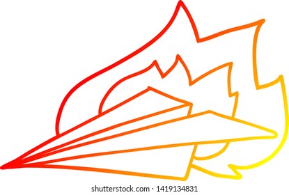 warm gradient line drawing of a cartoon burning paper airplane