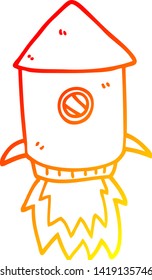 warm gradient line drawing of a cartoon space rocket