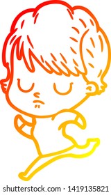 warm gradient line drawing of a cartoon woman