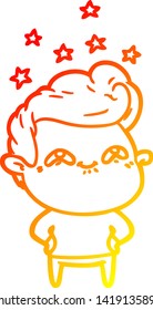 warm gradient line drawing of a cartoon excited man