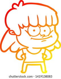 warm gradient line drawing of a cartoon smiling woman