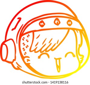 warm gradient line drawing of a cartoon happy astronaut face