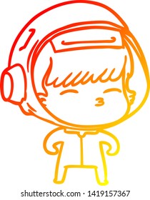 warm gradient line drawing of a cartoon curious astronaut