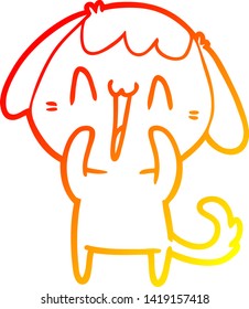 dibujo de línea de gradiente cálido de un perro riéndose de dibujos animados