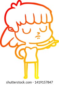 warm gradient line drawing of a cartoon indifferent woman