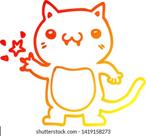 warm gradient line drawing of a cartoon cat scratching