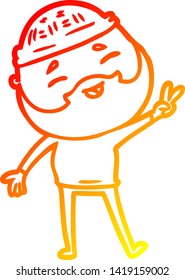 warm gradient line drawing of a cartoon happy bearded man
