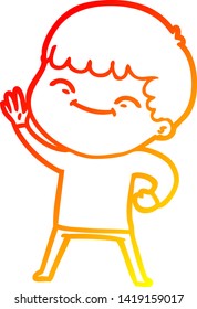 dibujo de línea de degradado cálido de un niño sonriente de dibujos animados