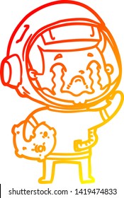 warme Farbverlauf-Linie Zeichnung eines Cartoon weinenden Astronauten