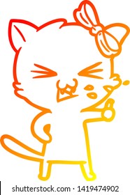 warme Farbverlauf-Linienzeichnung einer Cartoon-Katze