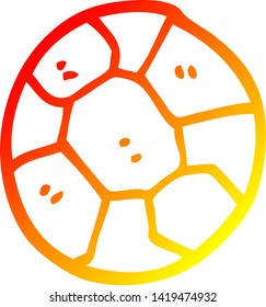 dibujo de línea de gradiente cálido de una pelota de fútbol de dibujos animados