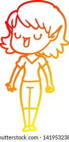 dibujo de línea de gradiente cálido de una chica elfo de caricatura