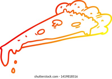 dibujo de línea de degradado cálido de una porción de caricatura de pizza
