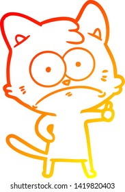 warm gradient line drawing of a cartoon nervous cat