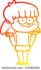 warm gradient line drawing of a cartoon smiling woman