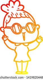 warm gradient line drawing of a cartoon woman wearing spectacles