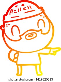 dibujo de línea de gradiente cálido de un hombre barbudo de dibujos animados