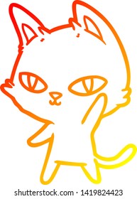 warm gradient line drawing of a cartoon cat waving
