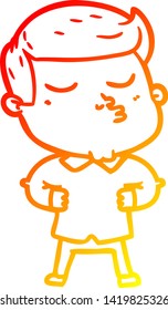 warm gradient line drawing of a cartoon model guy pouting