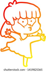 warm gradient line drawing of a cartoon whistling girl