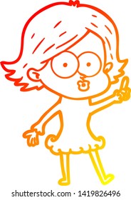 warm gradient line drawing of a cartoon girl pouting