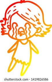 warm gradient line drawing of a cartoon woman crying