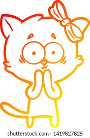 warm gradient line drawing of a cartoon cat