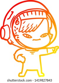 warm gradient line drawing of a cartoon astronaut woman